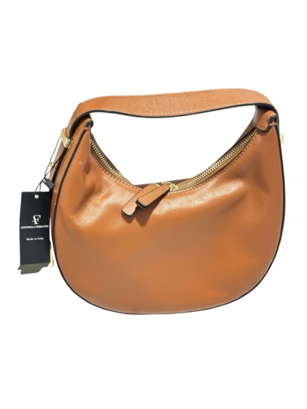Antonella Ferrante Made in Italy Leather Shoulder Bag Cognac NWT